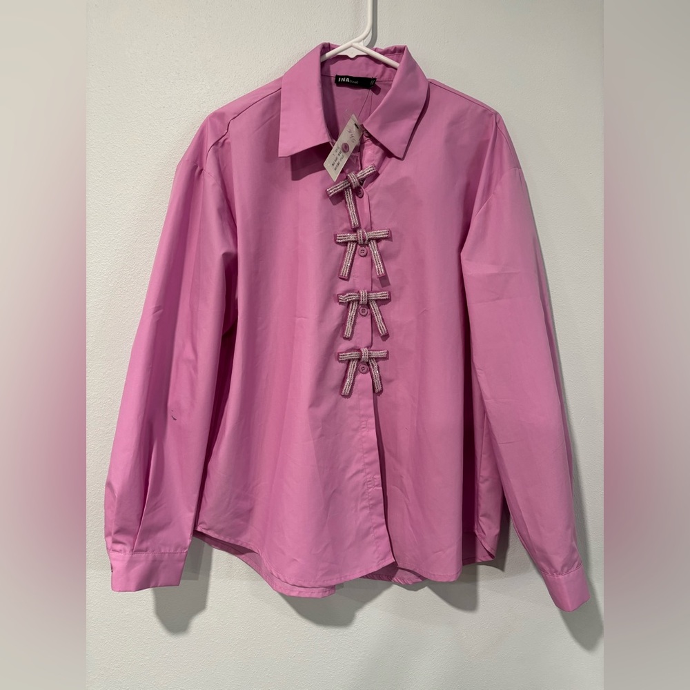 Ina Pink Shirt with Bow Detail
